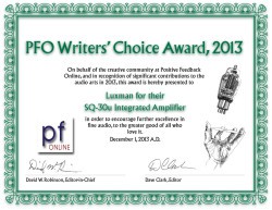 PFO Writers' Choice Award 2013 - Luxman SQ-30u