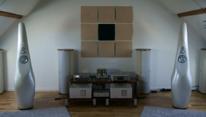 Pearl White Vivid Giya G1’s powered by Luxman M-800A monoblocks