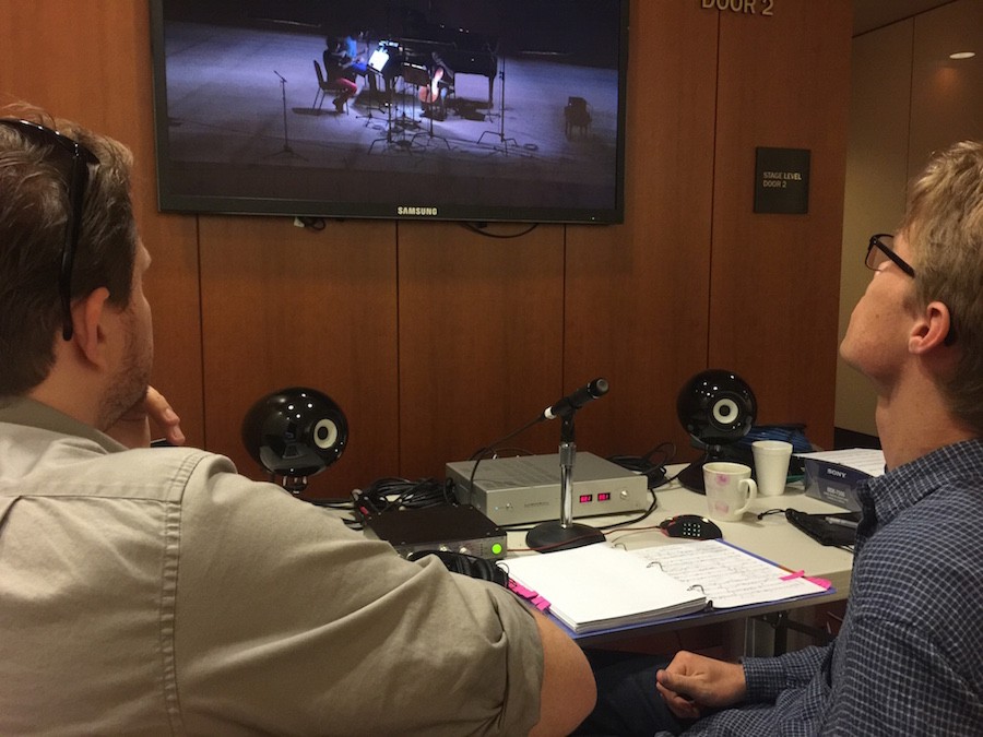 Kyle & Jesse monitoring intently with the Eclipse TD-508 MK II driven by the LUXMAN M-200 at the Control room at SOKA’s Performing Art Center, Thursday 2 July 2015