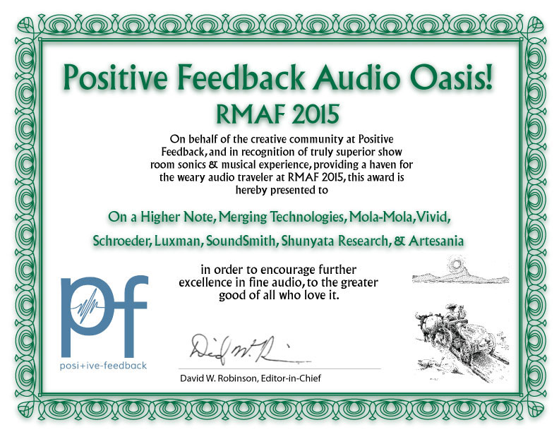 PFO Audio Oasis Award for On a Higher Note's Room at RMAF 2015