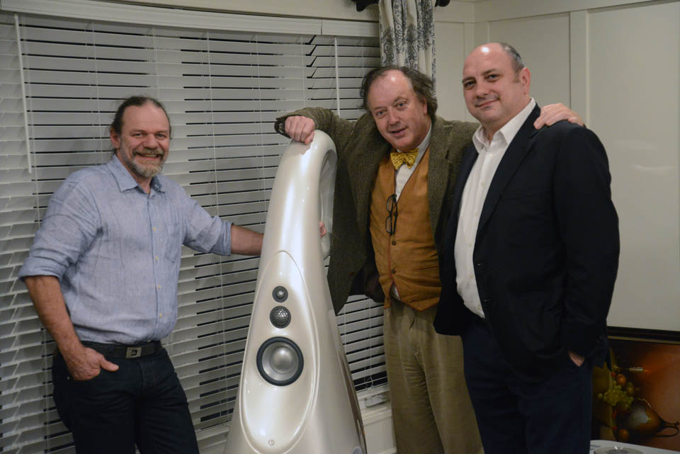 Laurence Dickie, Philip O'Hanlon and George Vatchnadze with Vivid G1 Spirit loudspeaker