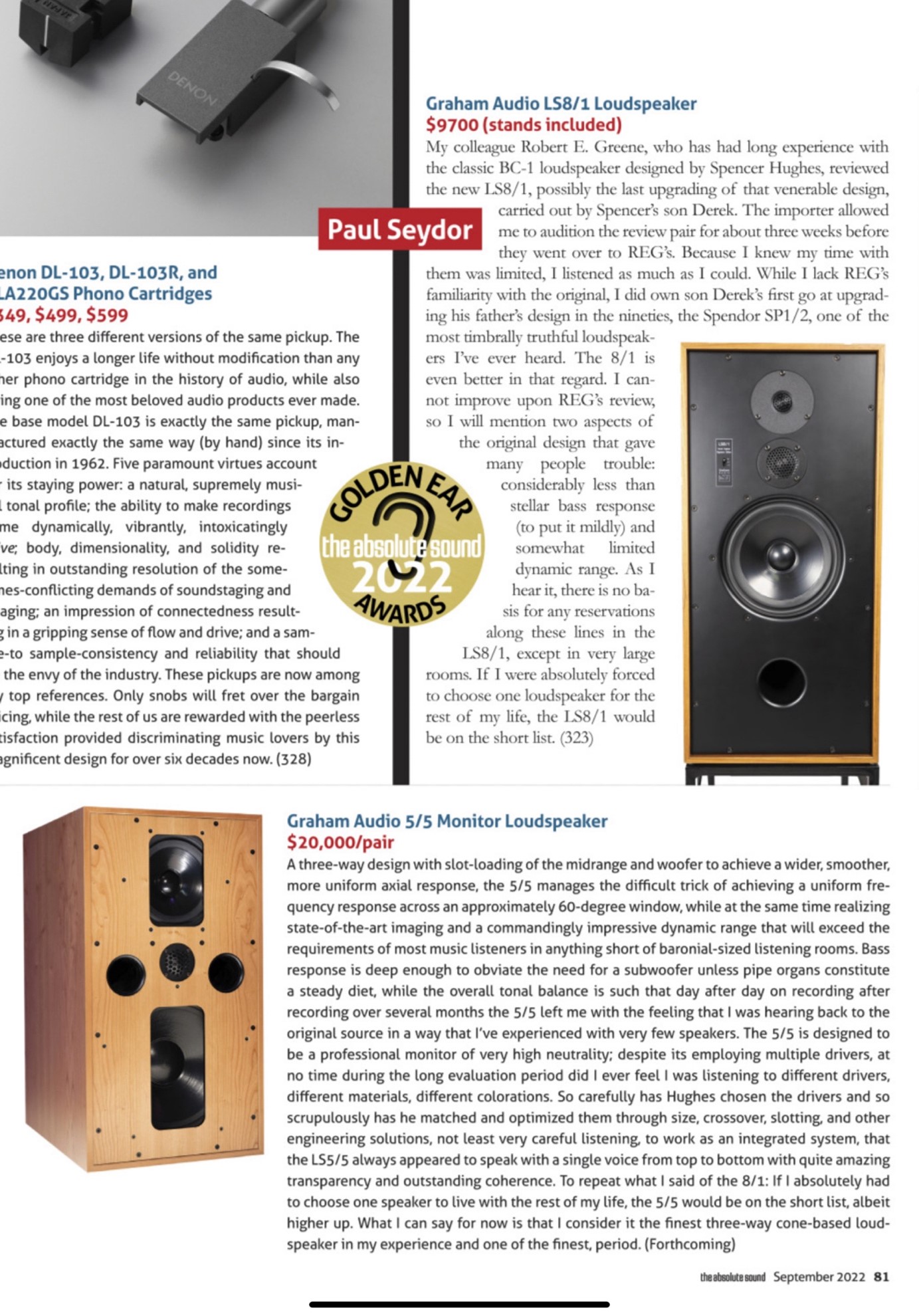 2022 TAS Golden Ear Awards Graham Audio LS8.1 and LS5.5